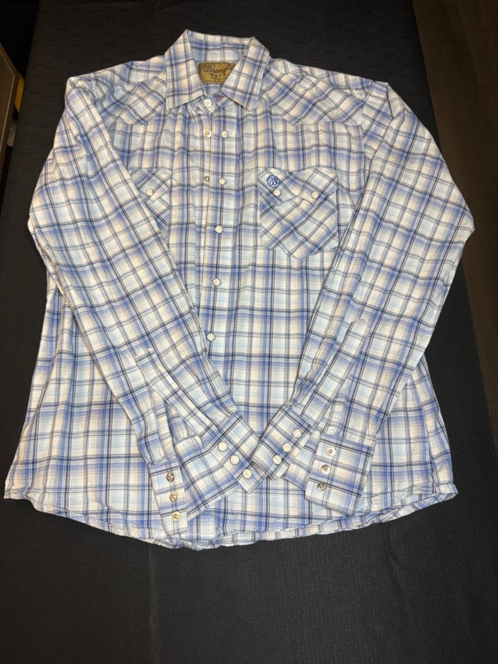 Men's Light Blue Plaid Casual Button-Down Shirt by Wrangler Medium Cowboy